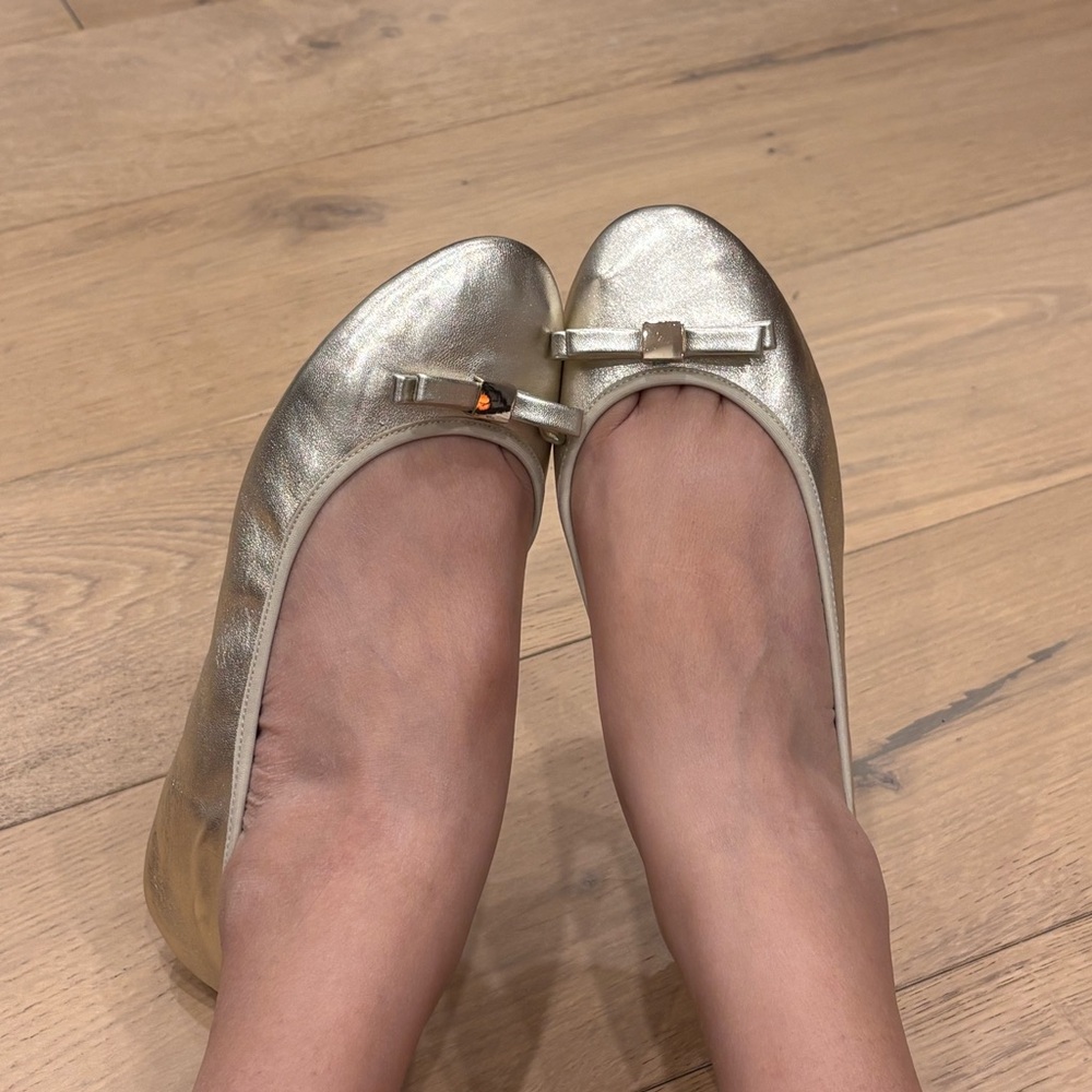 Le Chateau Metallic Gold Ballet Flats with Bow